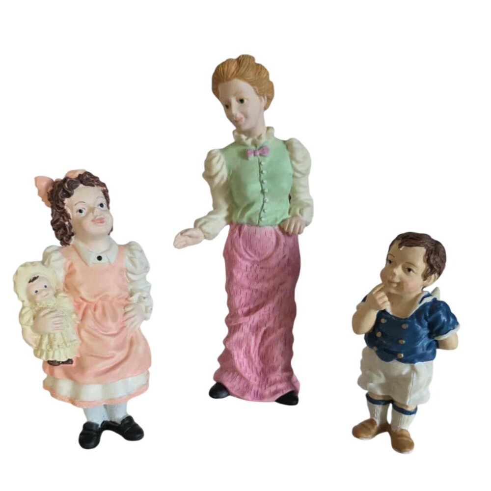 Victorian Woman & Children Figurines Collectible Vintage